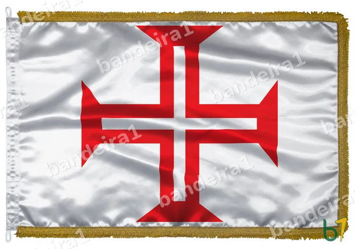 Bandeira da Ordem de Cristo em cetim com franja dourada