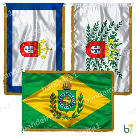 Bandeiras históricas do Brasil em cetim com franja dourada